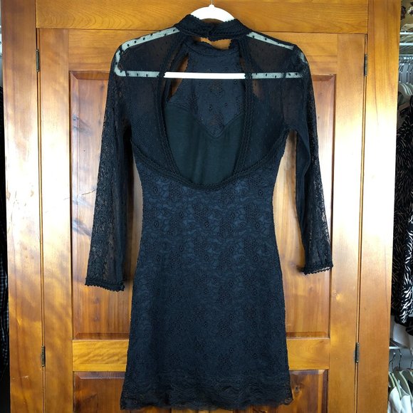 Free People Lace Witchy Wimsigoth Fairy Grunge Open Back Dress Dark Romantic - Picture 5 of 15